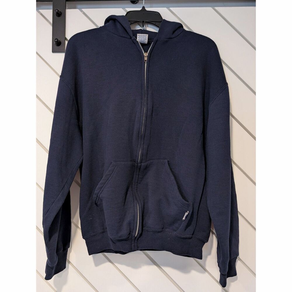 Vintage Russell Athletic Navy Blue Full Zip-Up Hoodie Medium